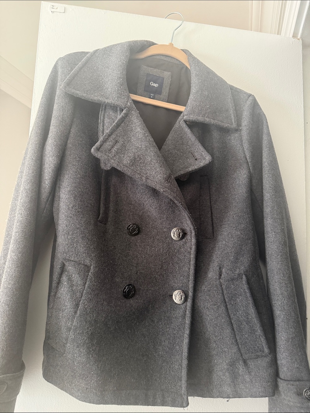 GAP Dark Gray Double-Breasted Wool Peacoat
